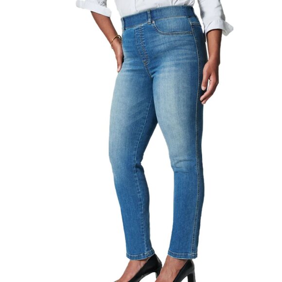 SPANX Ankle Straight Leg Vintage Indigo #20356R Pull On Jeans size Large - Picture 1 of 8